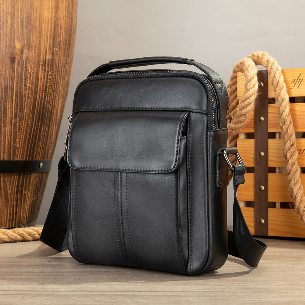 Men's Vertical Leather Top Layer Cowhide Men's Messenger Bags