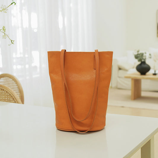 Women's High-grade Genuine Leather Retro Large Capacity Underarm Bucket Bags