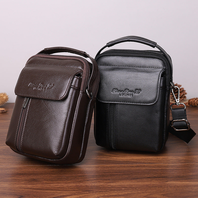 Men's Slouchy Trendy Leather Cowhide Mobile Men's Messenger Bags