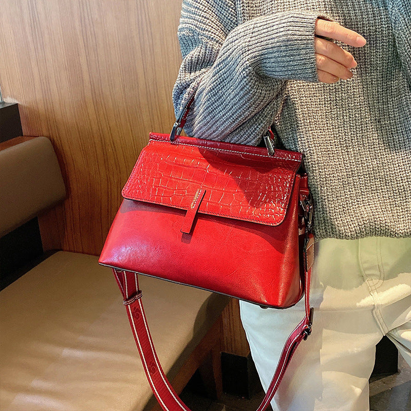 Women's Genuine Leather Crocodile Pattern Fashion Oil Shoulder Bags