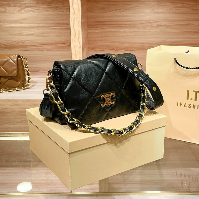 Women's Genuine Leather Diamond Chain High-grade Fashion Tote Bags