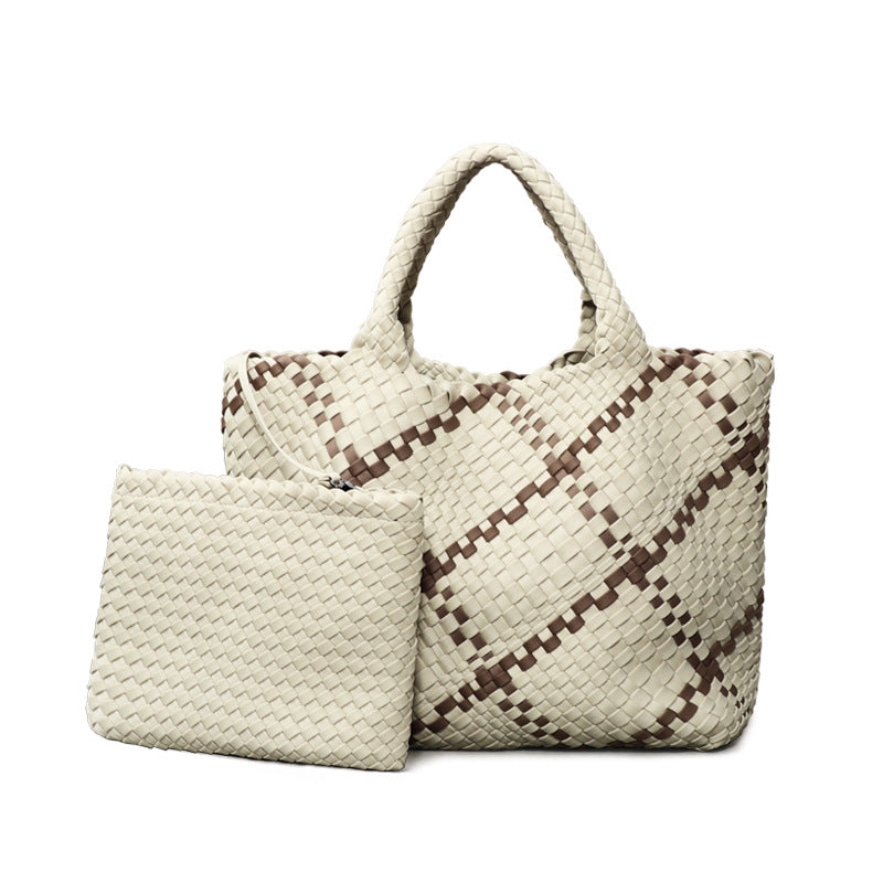 Women's Korean Fashion Woven Contrast Color Handbags