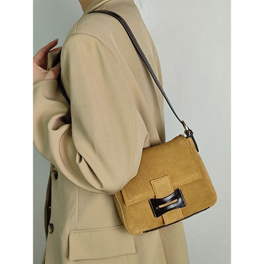 Matte Leather Cowhide Fashion Retro Commuter Small Square Bags