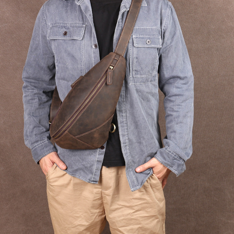 Men's Fashion Leather Crazy Horse Cowhide Commute Men's Chest Bags