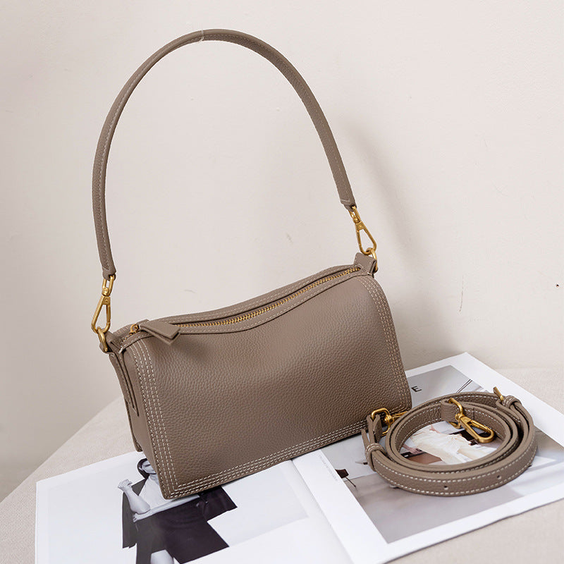 Women's Layer Cowhide Boston Design Large Capacity Armpit Bags