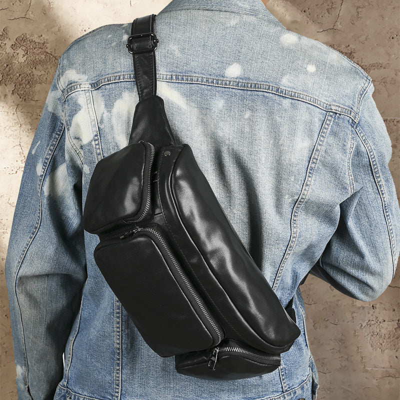 Men's Super Soft Leather Trendy Top Layer Men's Chest Bags