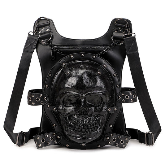Women's & Men's & Skull Trendy Cool Motorcycle Three-dimensional Leather Backpacks