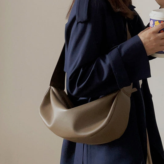 Women's Fashion Lazy Dumpling Genuine Leather Wide Strap Cloud Crossbody Bags