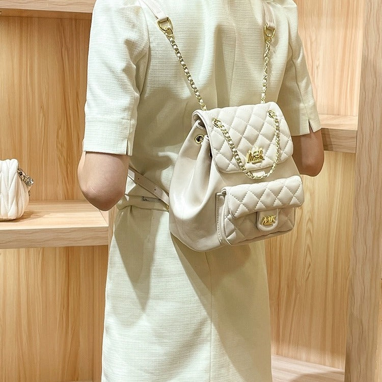 Women's Genuine Leather Simple Rhombus Fashion Chain Backpacks