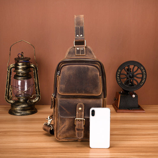 Men's Layer Crazy Horse Skin Cowhide Leather Retro Men's Chest Bags