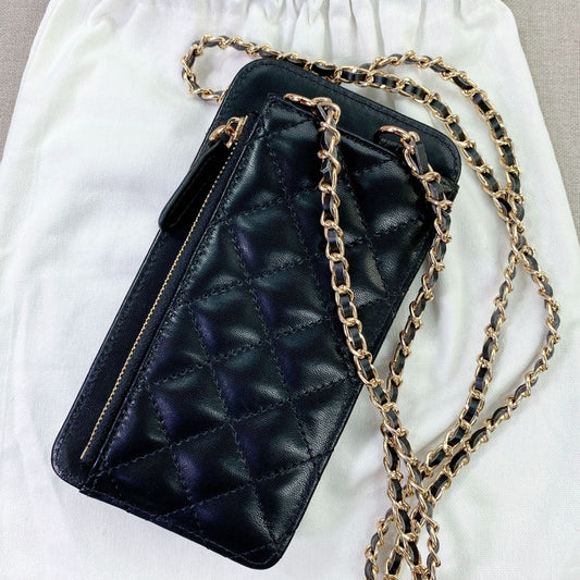 Genuine Leather Classic Style Rhombus Chain Phone Bags