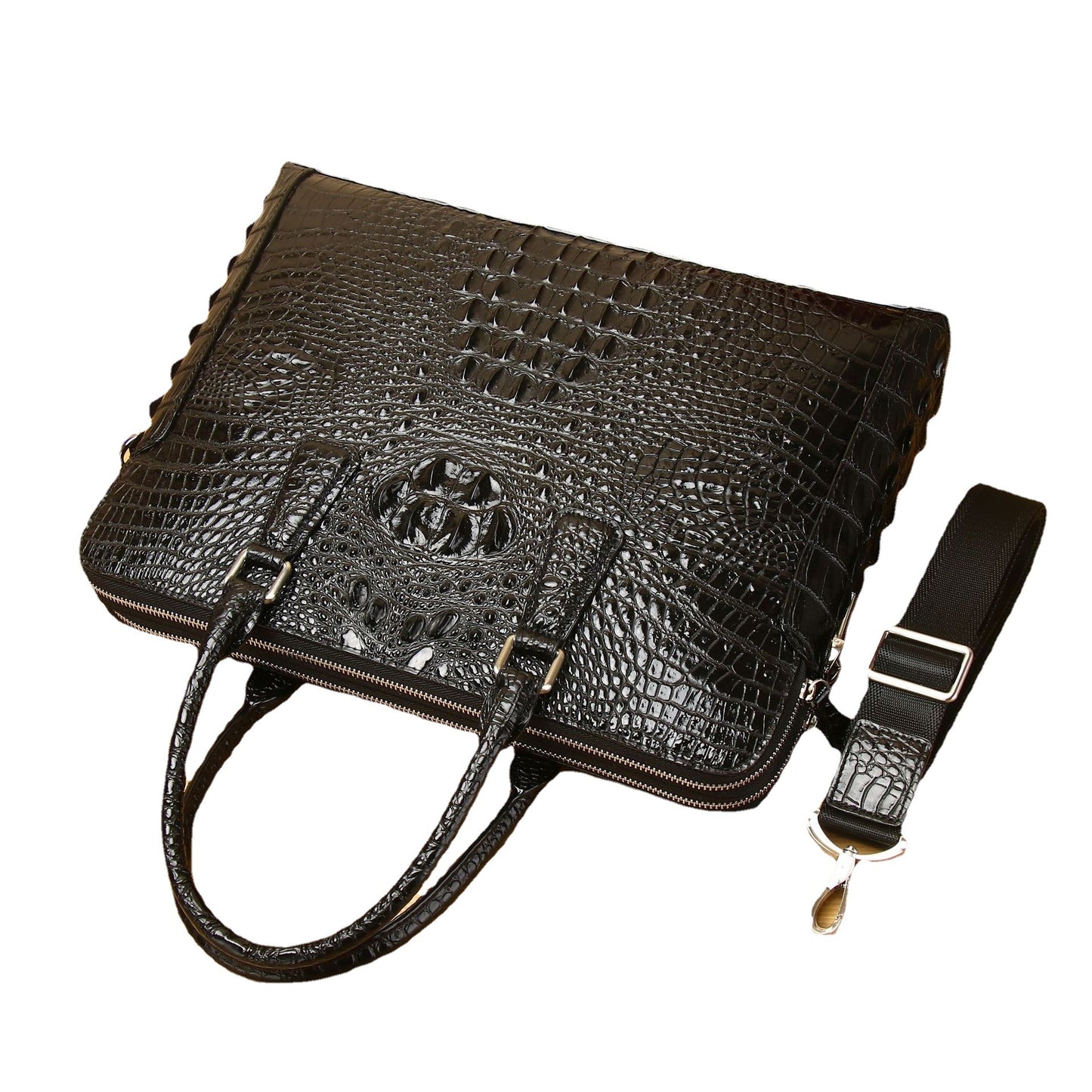 Men's Crocodile Pattern Double Layer Zipper Business Men's Briefcases