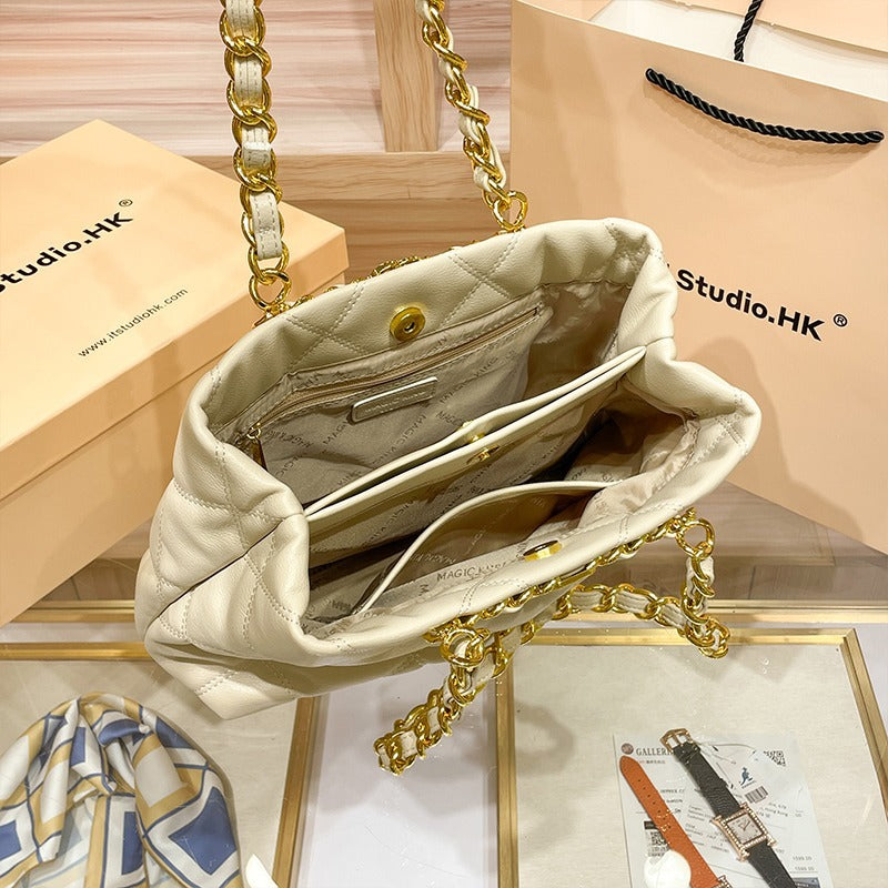 Women's Gift Genuine Leather Classic Style Rhombus Shoulder Bags