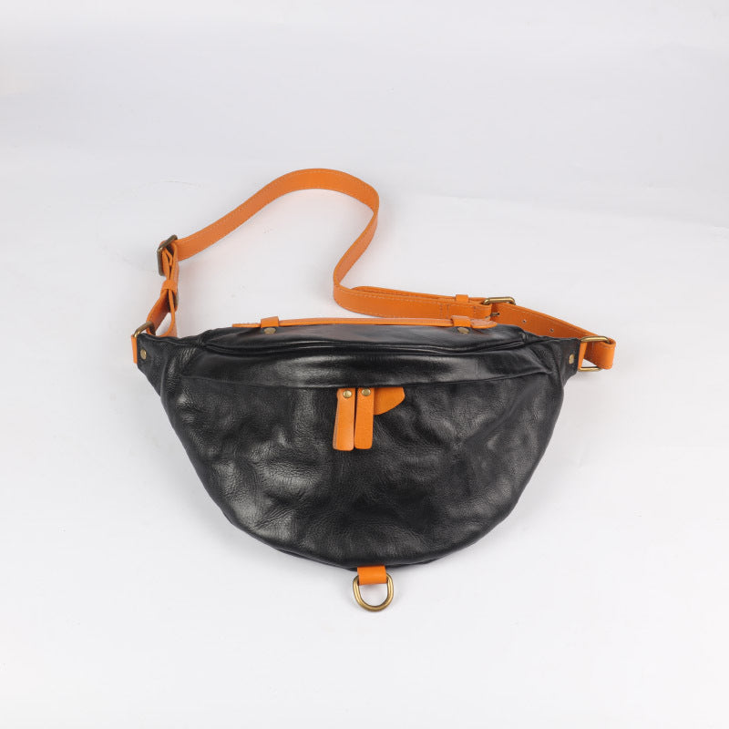 Men's Retro Vegetable Tanned Leather Cowhide Genuine Men's Chest Bags