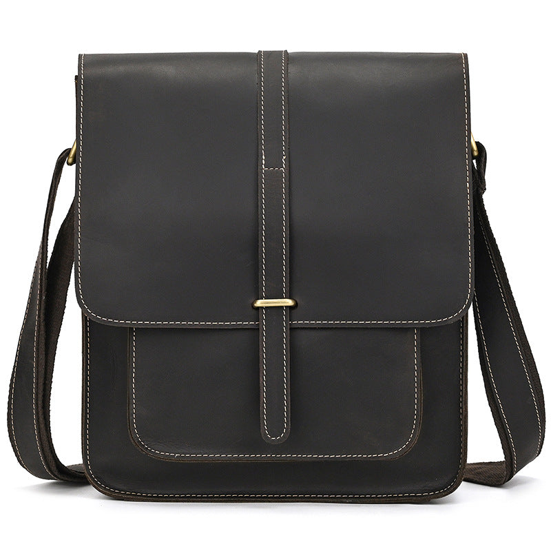 Men's Crazy Horse Leather Vintage Genuine Flap Men's Shoulder Bags