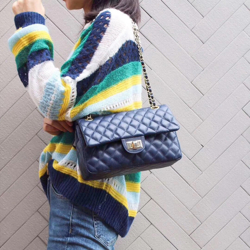 Style Diamond Check Top Layer Cowhide Bags