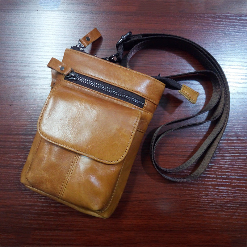 Men's Genuine Leather Mobile First Layer Cowhide Men's Waist Packs