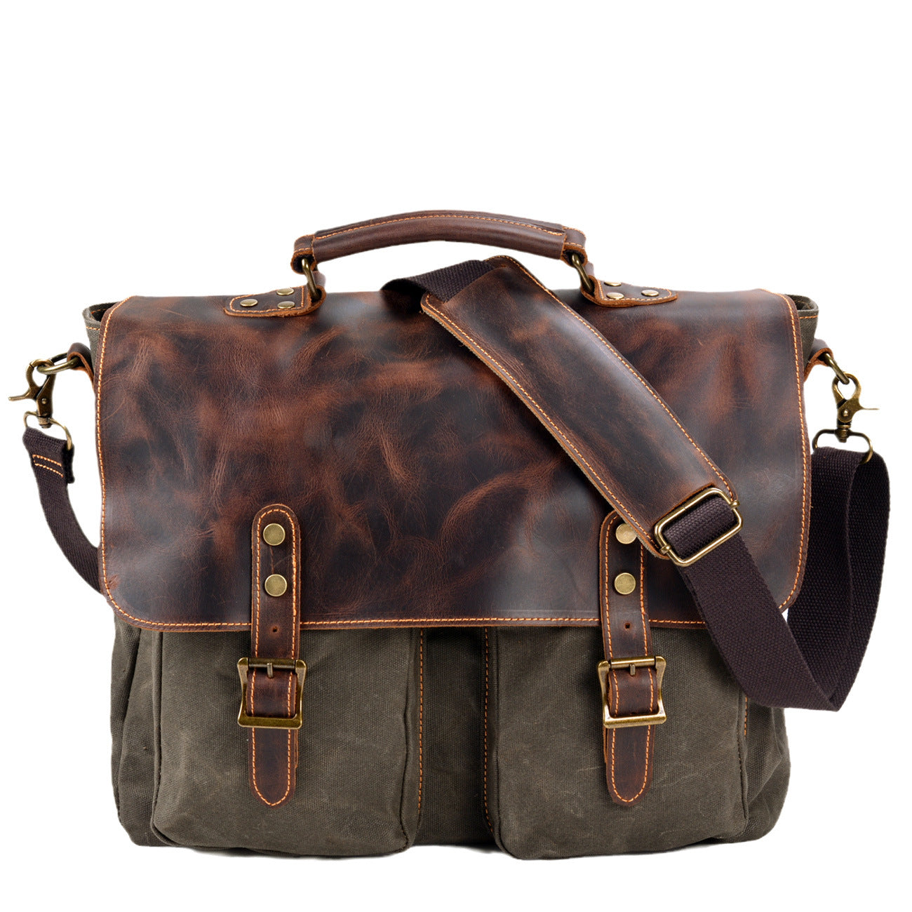 Men's Canvas Stitching Leather Retro Inch Business Men's Briefcases