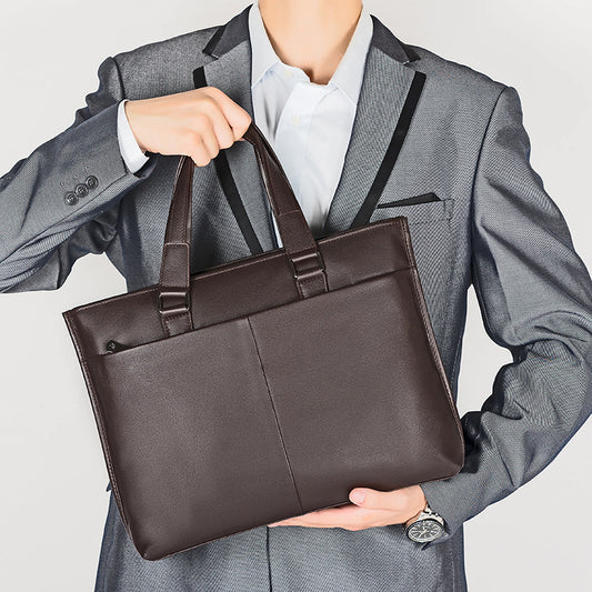 Men's Classic First Layer Cowhide Leather Large Men's Handbags