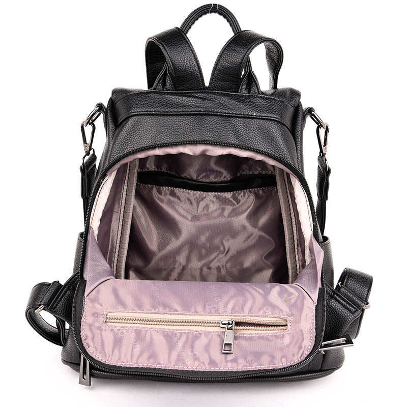 Sewing Line Western Style Female Leather Backpacks