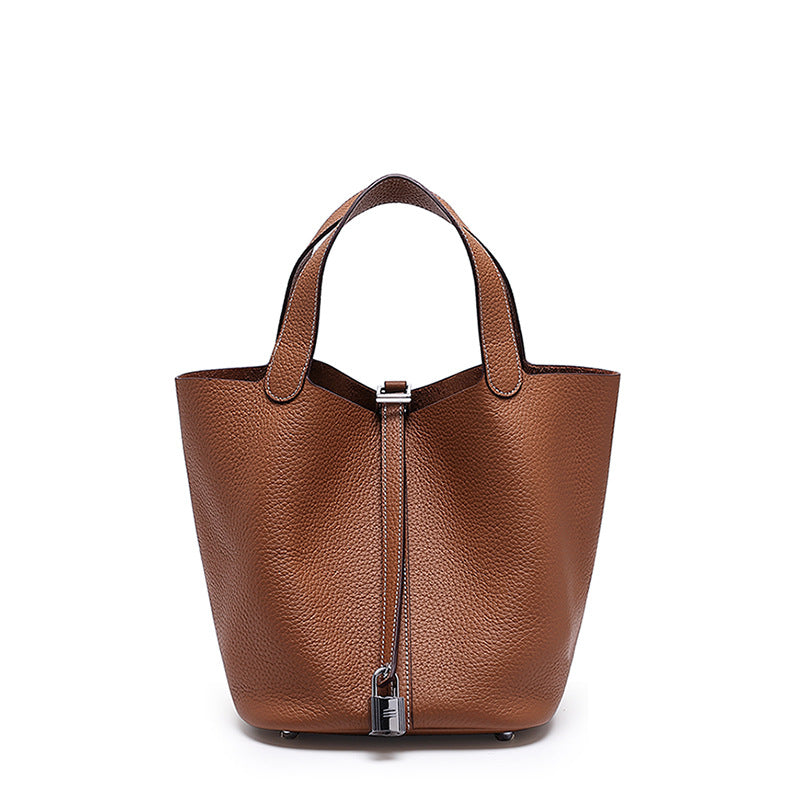 Women's High Quality Genuine Leather Vegetable Basket First Layer Cowhide Bucket Bags