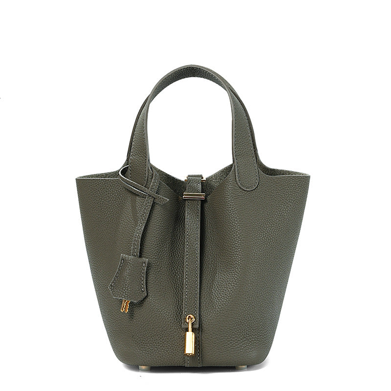 Women's High Quality Genuine Leather Vegetable Basket First Layer Cowhide Bucket Bags
