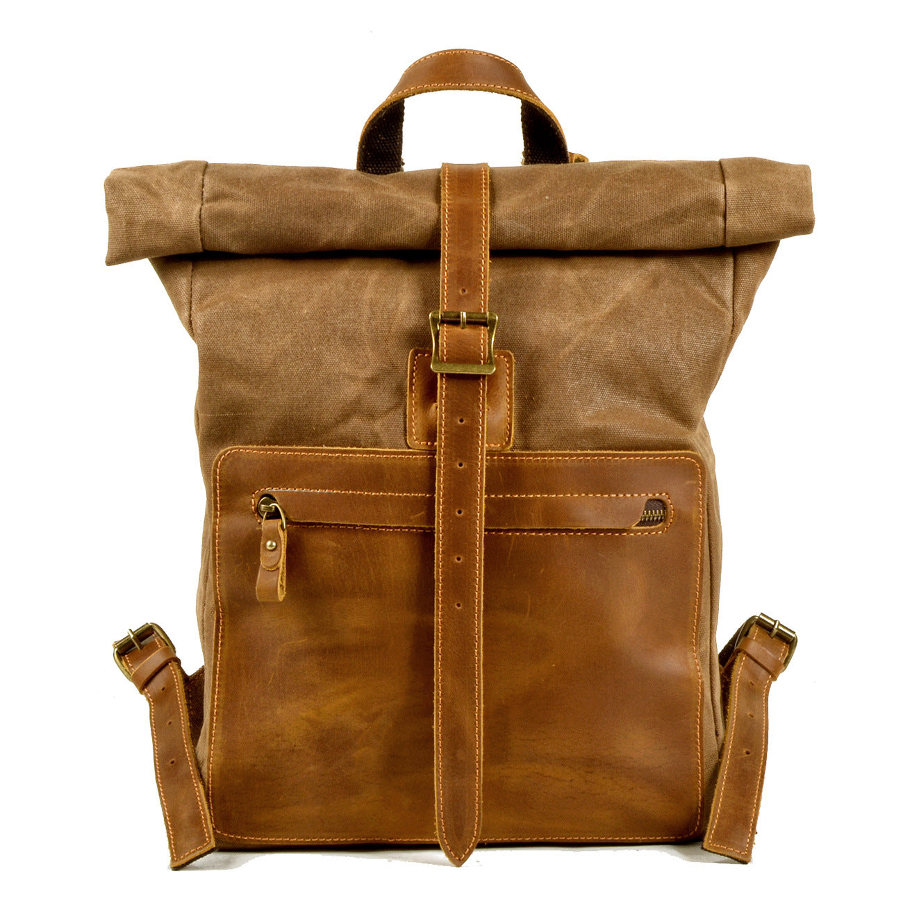 Men's Simple Retro Wax Canvas With Leather Backpacks