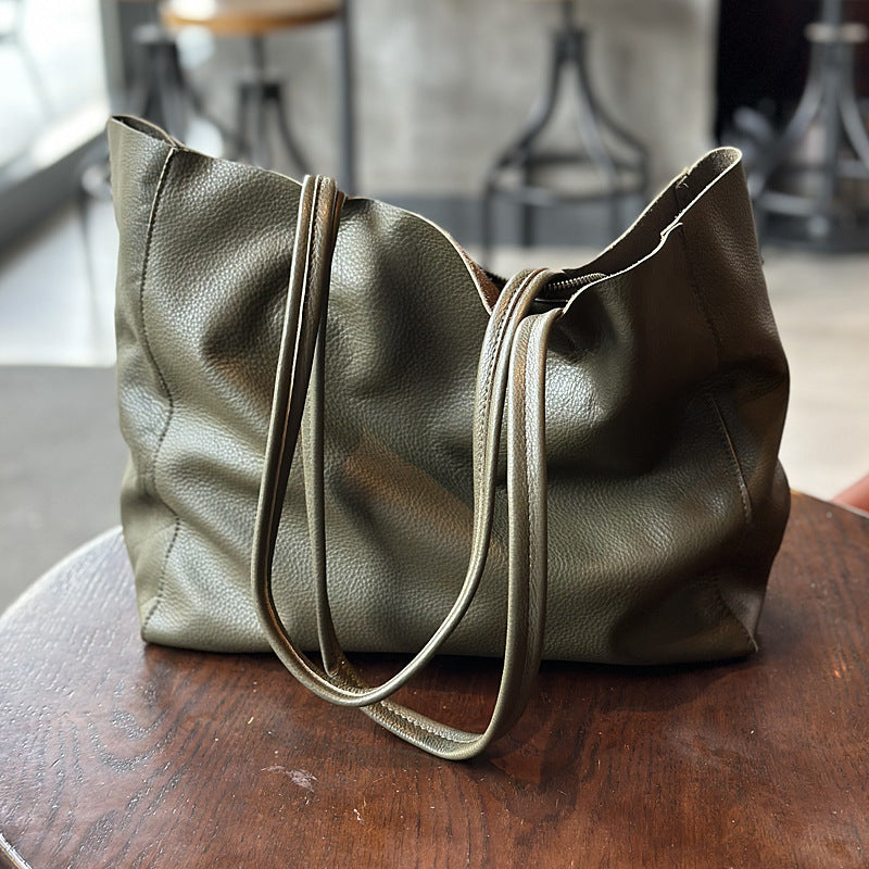 Women's Top Layer Cowhide Big Shopping Genuine Leather Simple Tote Bags