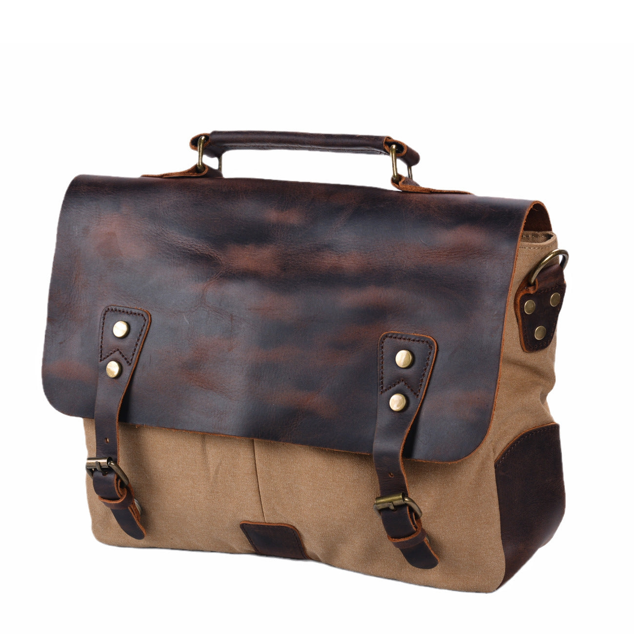 Men's Canvas Crazy Horse Leather Cross Retro Men's Messenger Bags