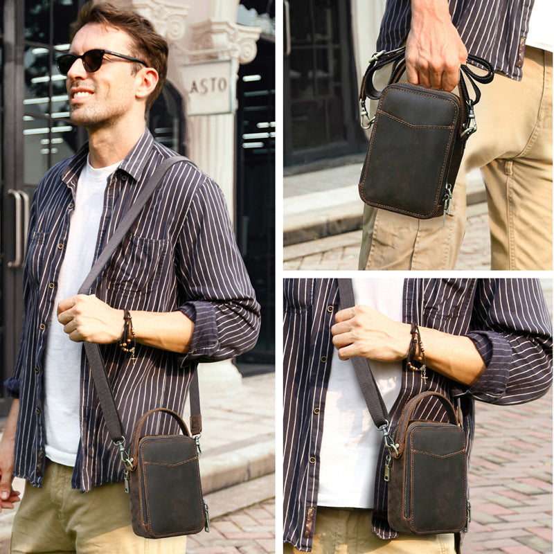 Men's Retro Crazy Horse Leather Niche Trendy Men's Messenger Bags