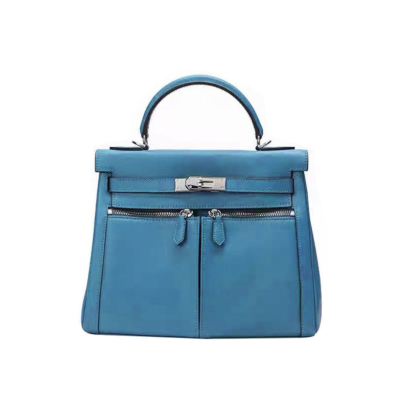 Women's Kelly Retro High-grade Cowhide Black Blue Crossbody Bags