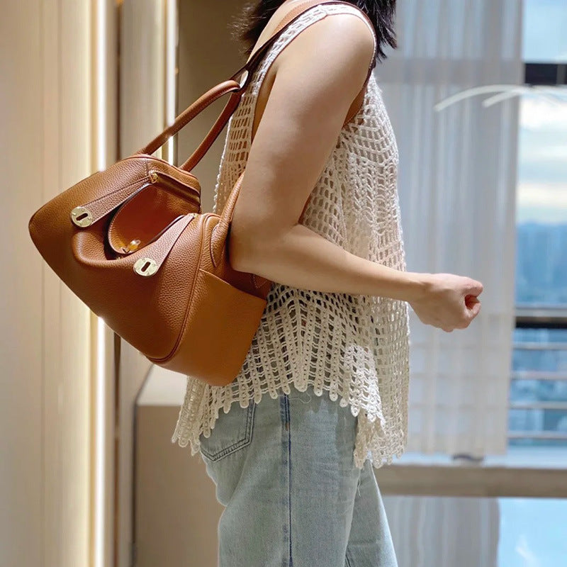 Women's Top Layer Cowhide Mini Lindy Genuine Leather Doctor Shoulder Bags