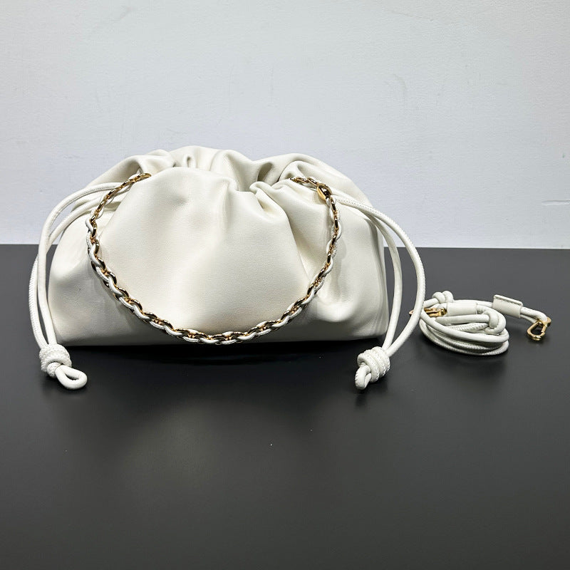 Women's Chinese Style Cowhide Lucky Drawstring Cloud Armpit Bags