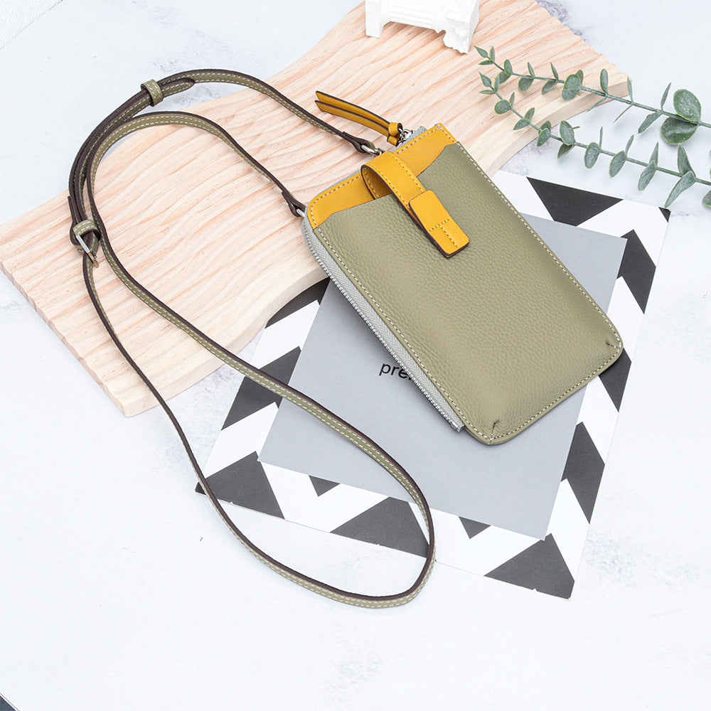 Women's Genuine Leather Fashion Contrast Color Mobile Large Capacity Phone Bags