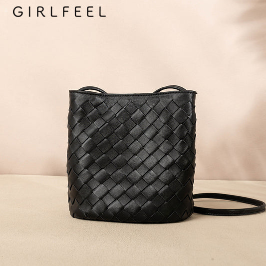 Women's Sheepskin Woven Genuine Leather Design Trendy Crossbody Bags