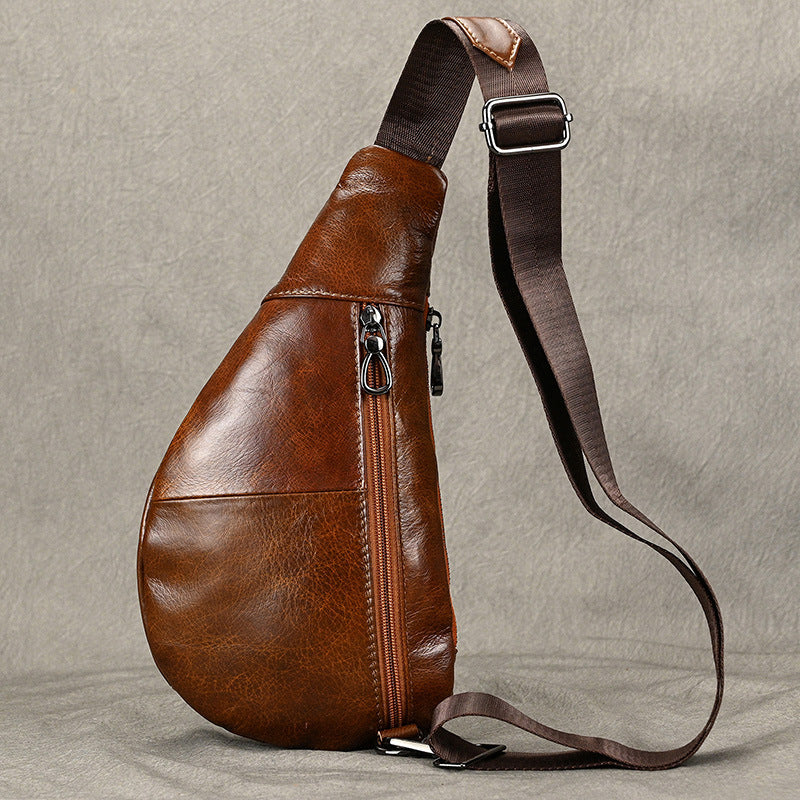Men's Fashion Leather First Layer Cowhide Retro Men's Chest Bags
