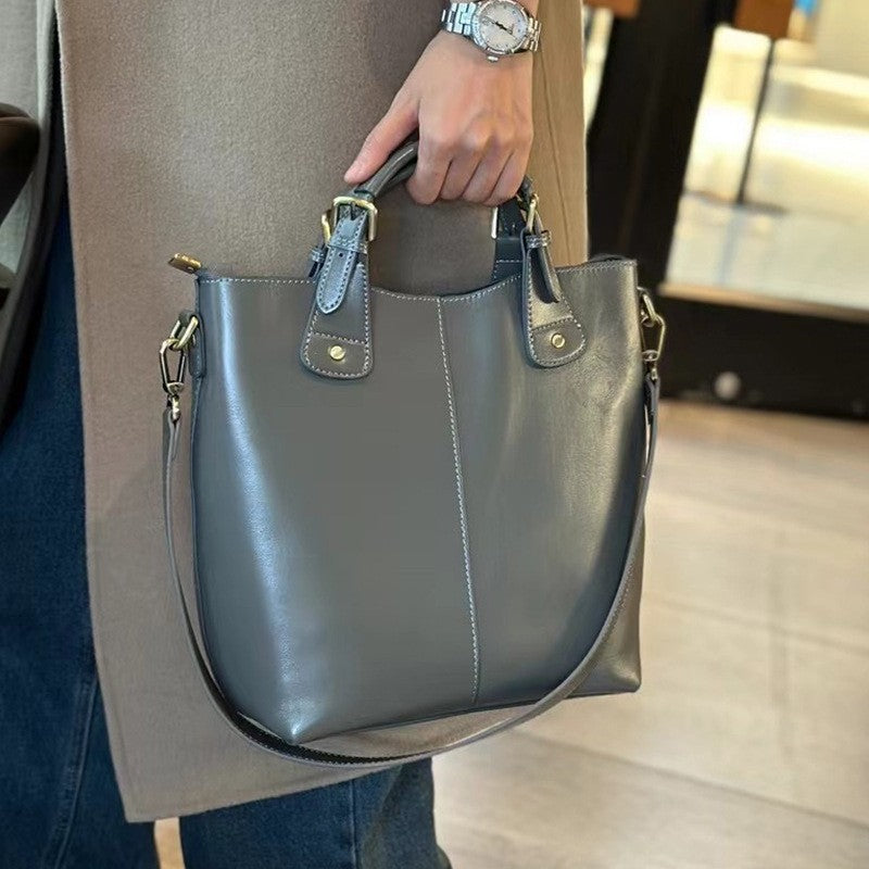 Women's Classic Vegetable Basket Genuine Leather Large Bags