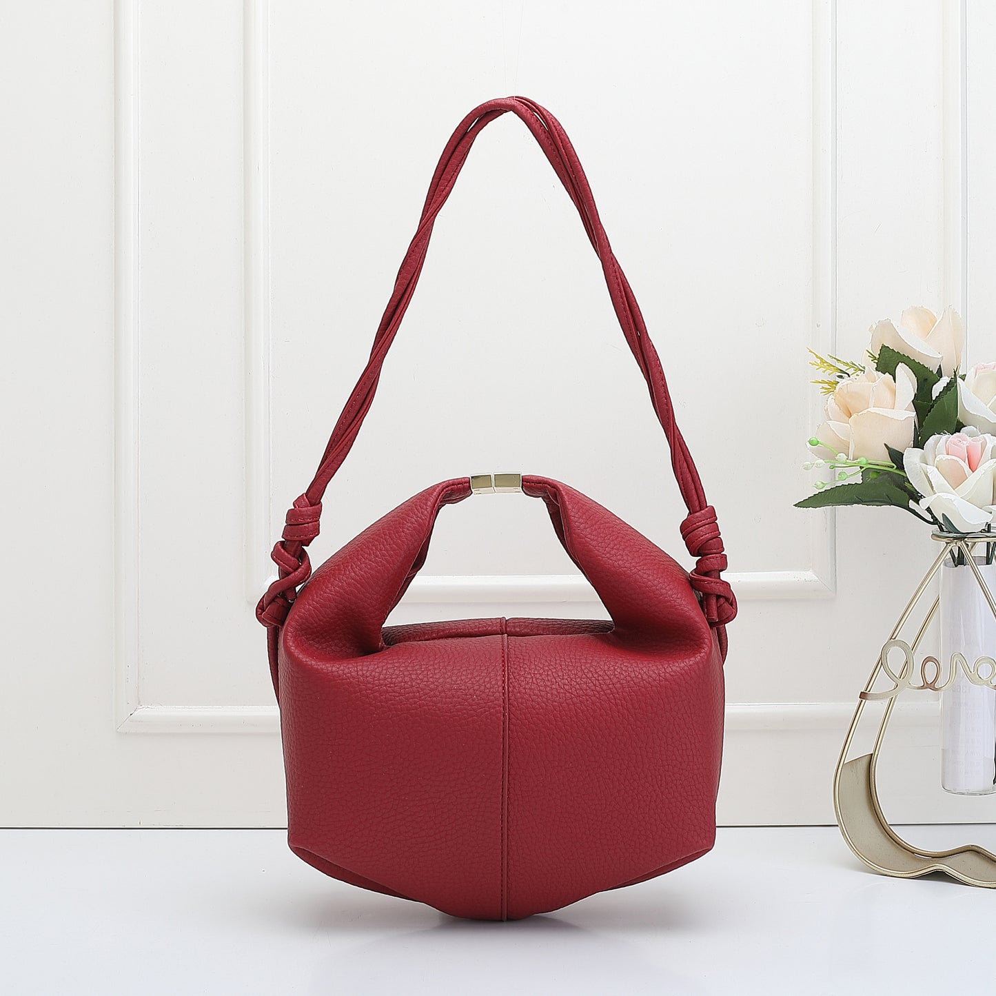 Niche High-grade Lychee Pattern Pleated Cloud Soft Leather Crossbody Bags