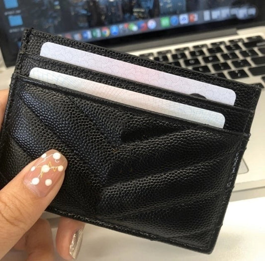 Women's Caviar V Pattern Rhombus Genuine Leather Card Holder