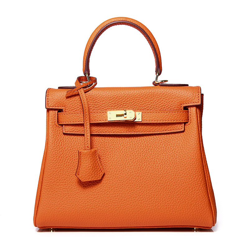 Women's First Layer Cowhide Kelly Litchi Grain Cow Leather Handbags