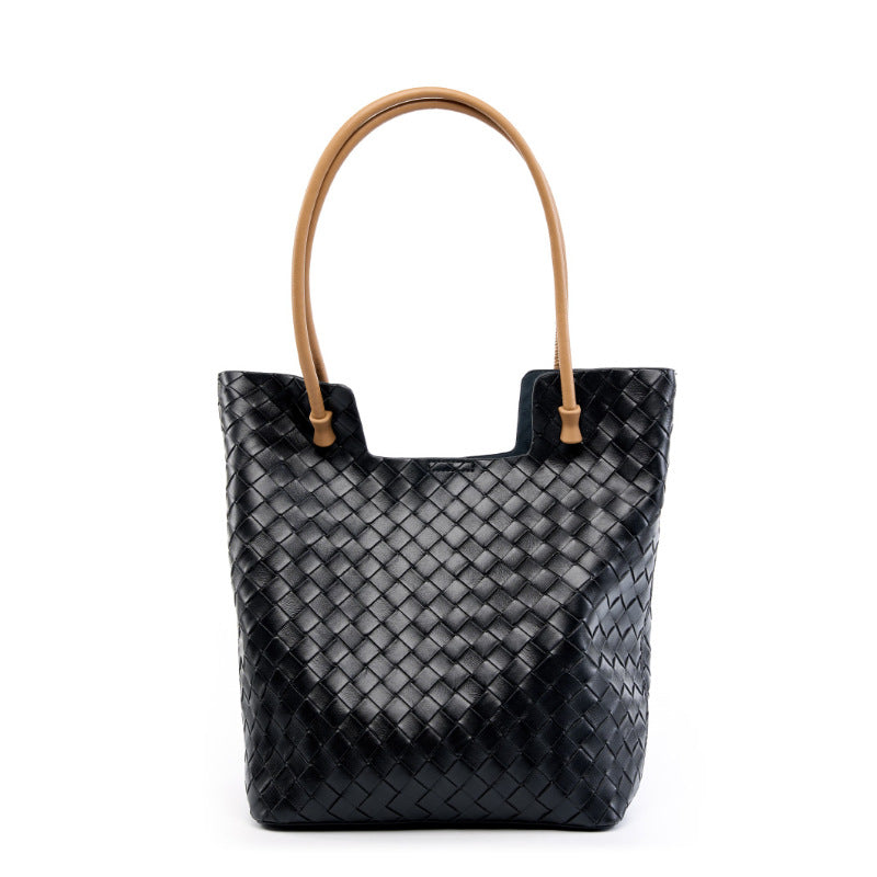 Women's Fashion Woven Large Capacity Simple Leather Tote Bags
