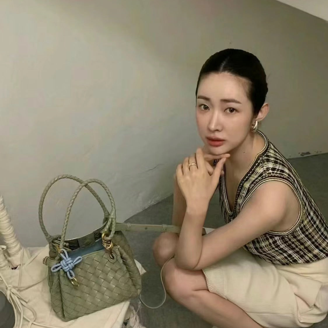 Woven Parachute Shu Portable Vegetable Basket Shoulder Bags