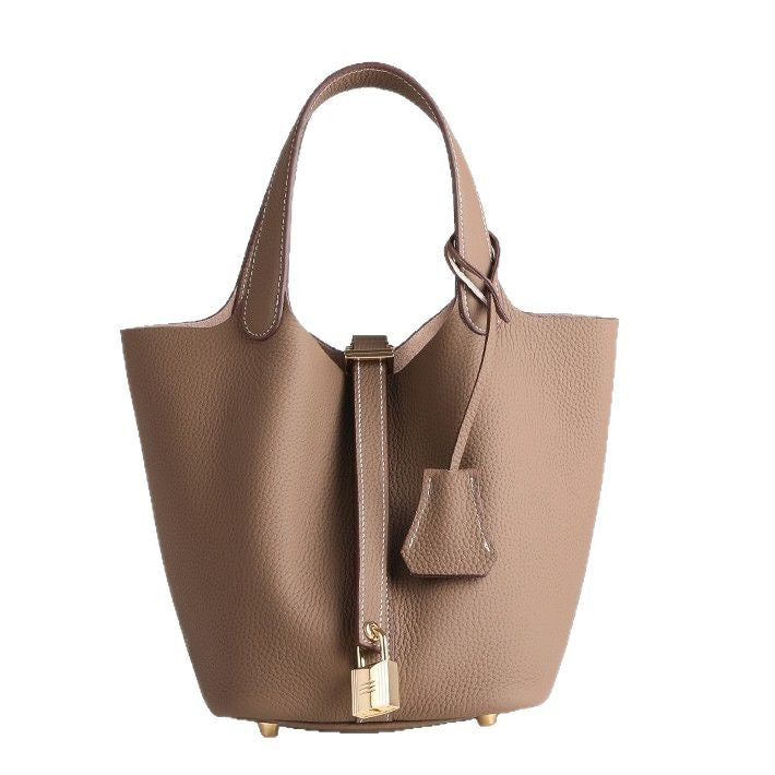 Women's High Quality Vegetable Basket First Layer Cowhide Portable Commuter Bucket Bags