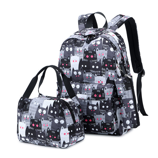 Women's Printed Korean Three-piece Female Computer Backpacks