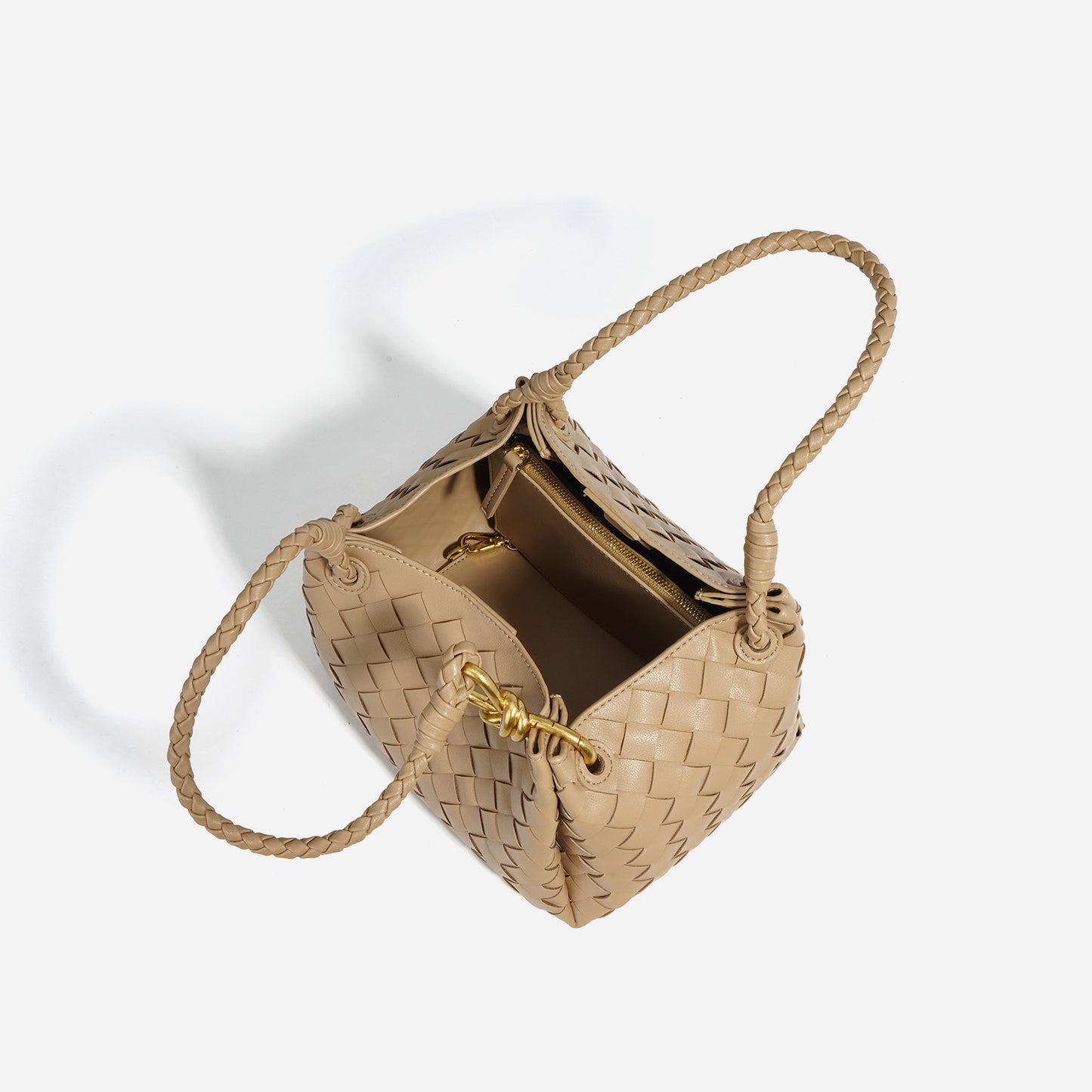 Women's Genuine Cattlehide Leather Surface Woven Retro Bucket Bags