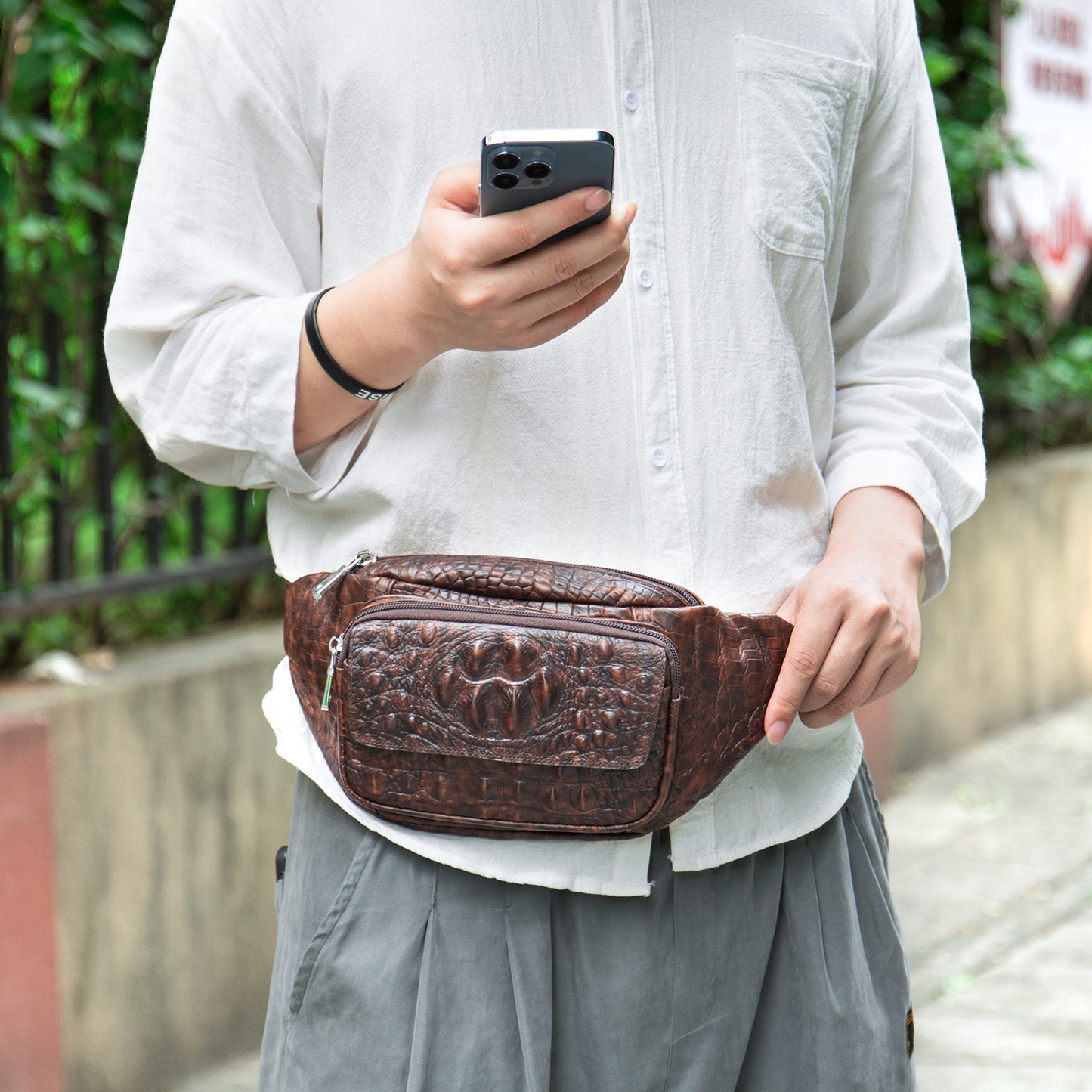 Men's Crocodile Pattern Retro Fashion First Layer Men's Waist Packs