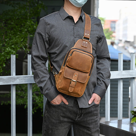 Men's Leather Retro Crazy Horse First Layer Men's Chest Bags
