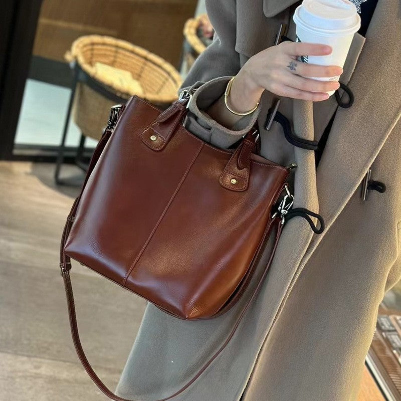 Women's Classic Vegetable Basket Genuine Leather Large Bags