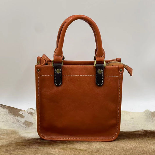 Women's Vegetable Tanning Leather Hand Holding Goddess Crossbody Bags
