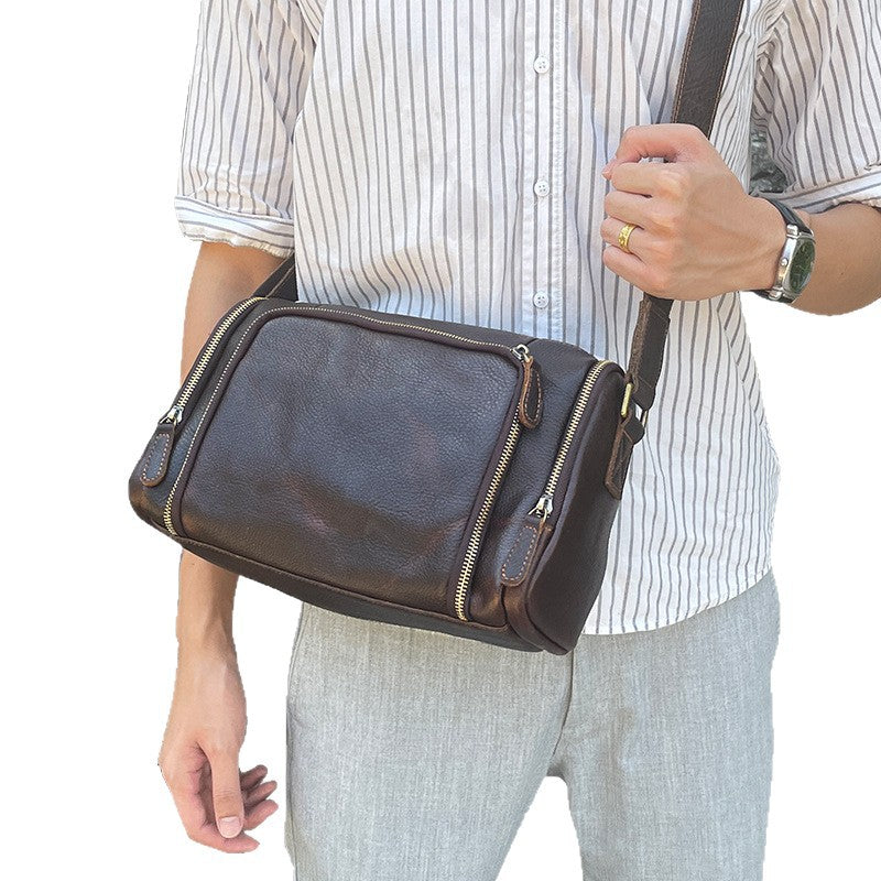 Men's Vintage Genuine Leather Versatile Portable Crazy Men's Messenger Bags